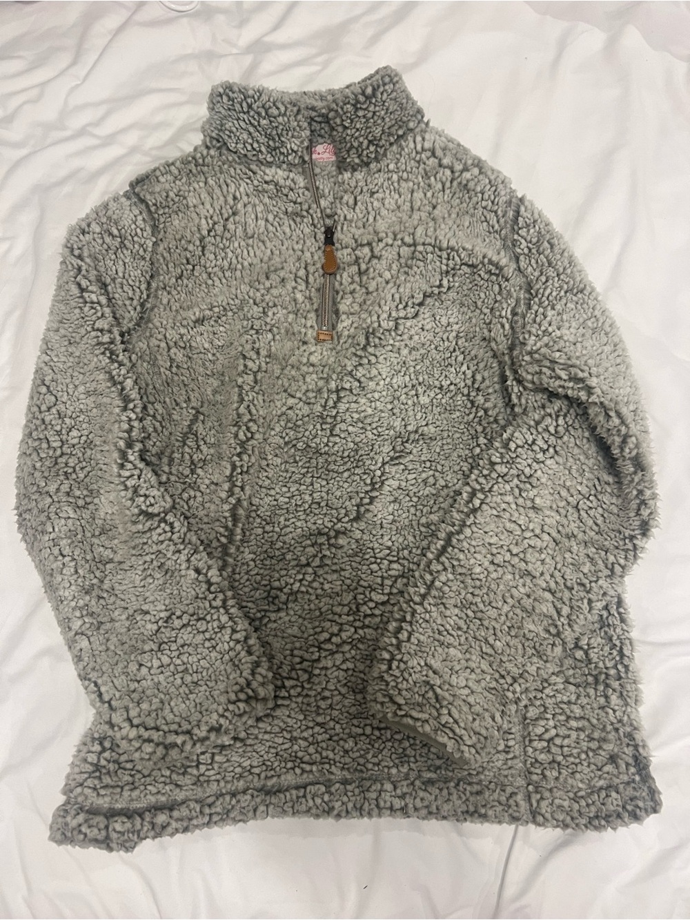 Pink Lily Light Gray Sherpa Half-Zip Pullover
